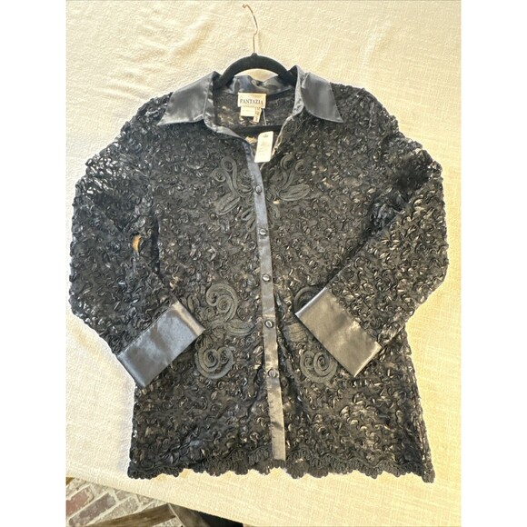 Fantazia Black Floral Sheer Lace Size M Artsy Y2K Elegant Whimsigoth Floral - Picture 3 of 12